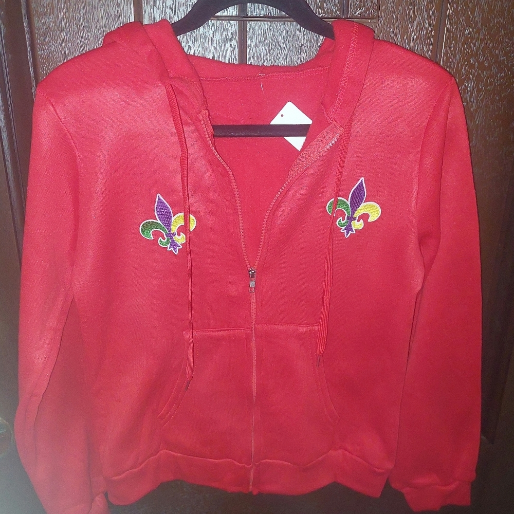 Mardi Gras Upcycled Red Hoodie & Track Pants/ Jogger Set, NWT - Picture 2 of 3